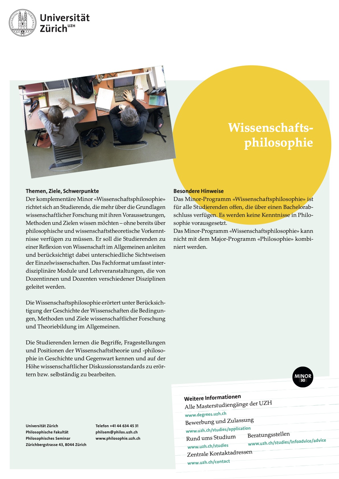 Flyer for prospective students for the Minor in the Philosophy of Science (German only)